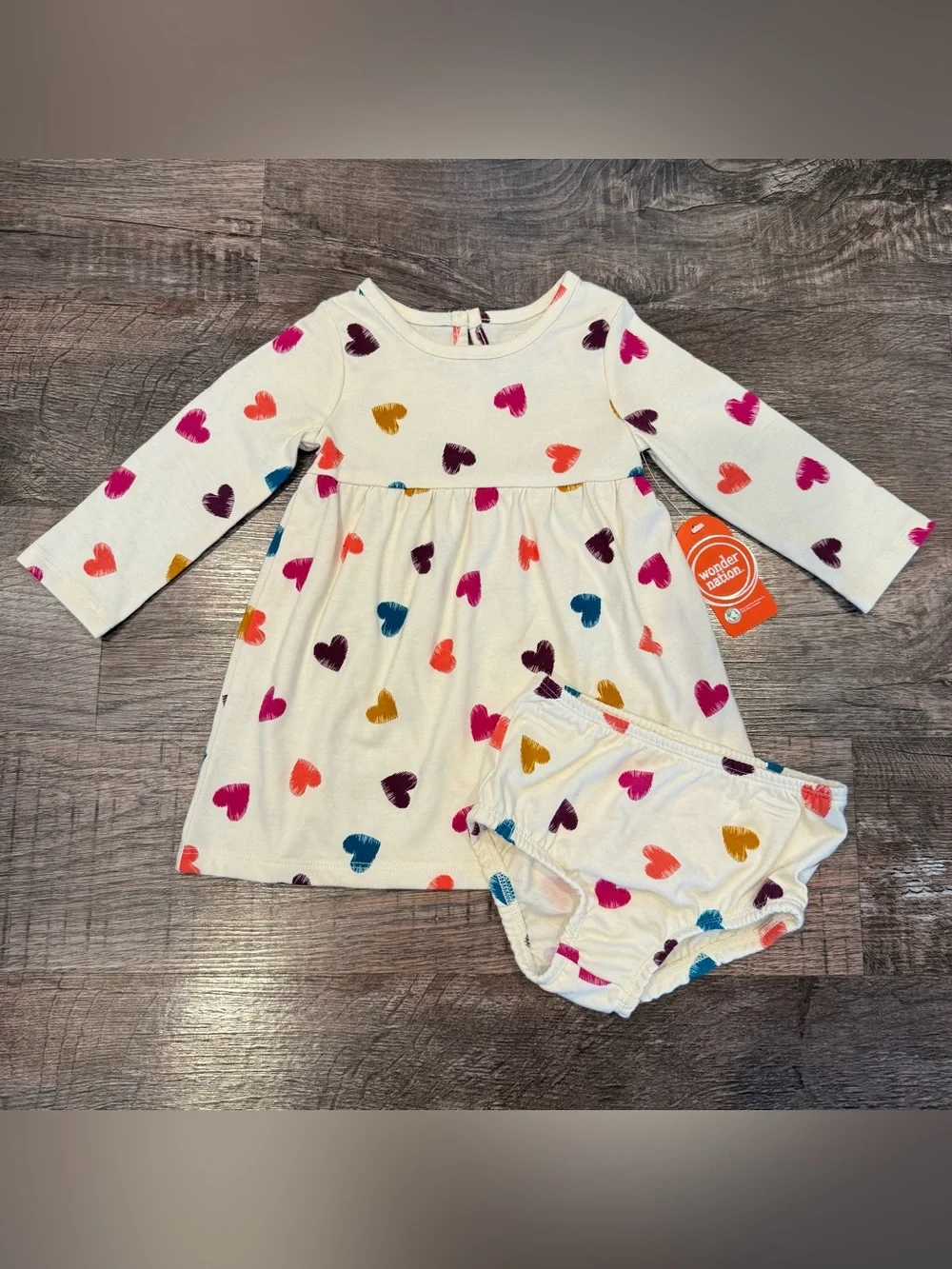 NWT Wonder Nation Cream Dress Colorful All Over Hearts  Diaper Cover 12 Months